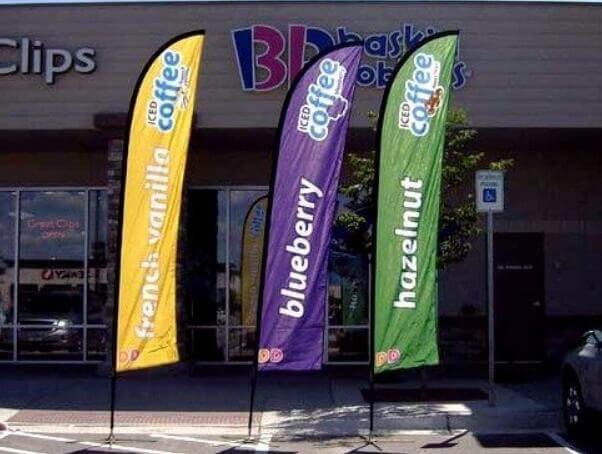 double-sided feather flags can be placed right outside the premises to attract foot traffic