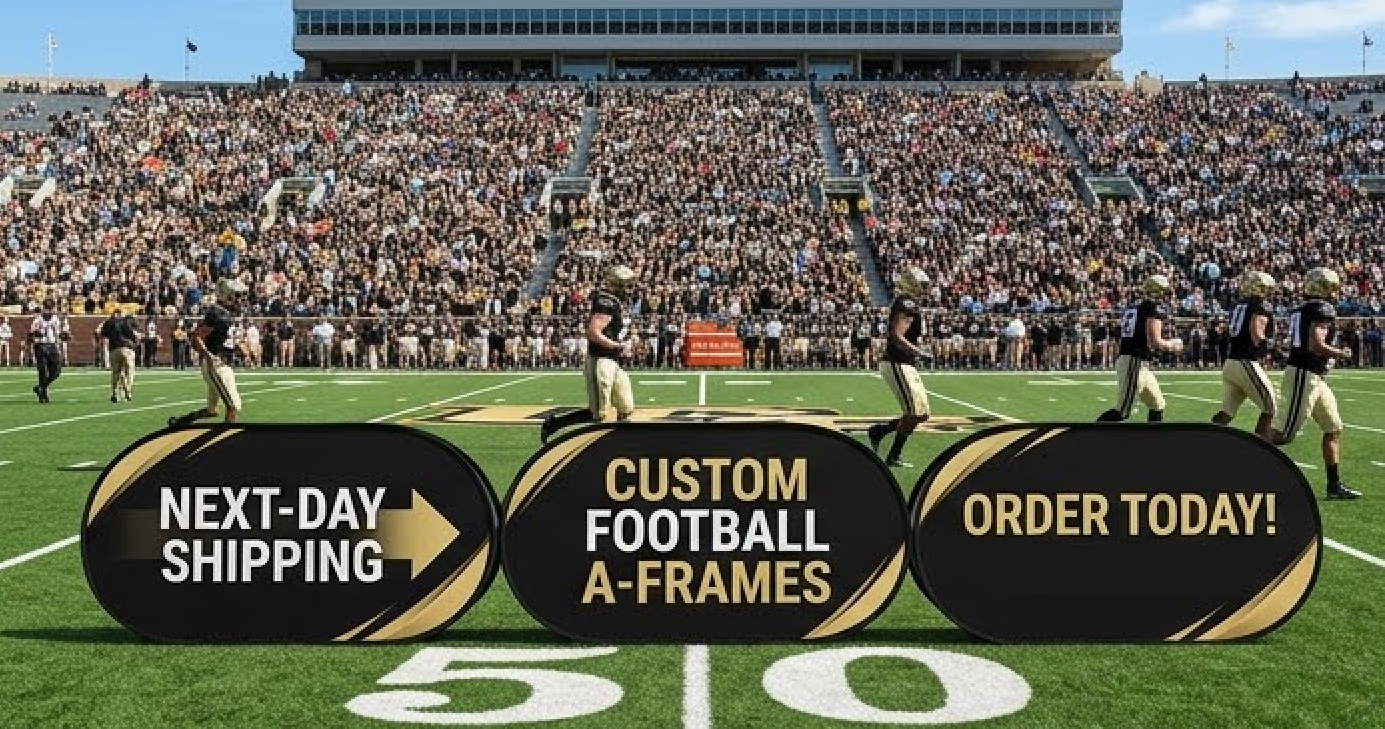 Next-day shipping custom football pop-up A-frames