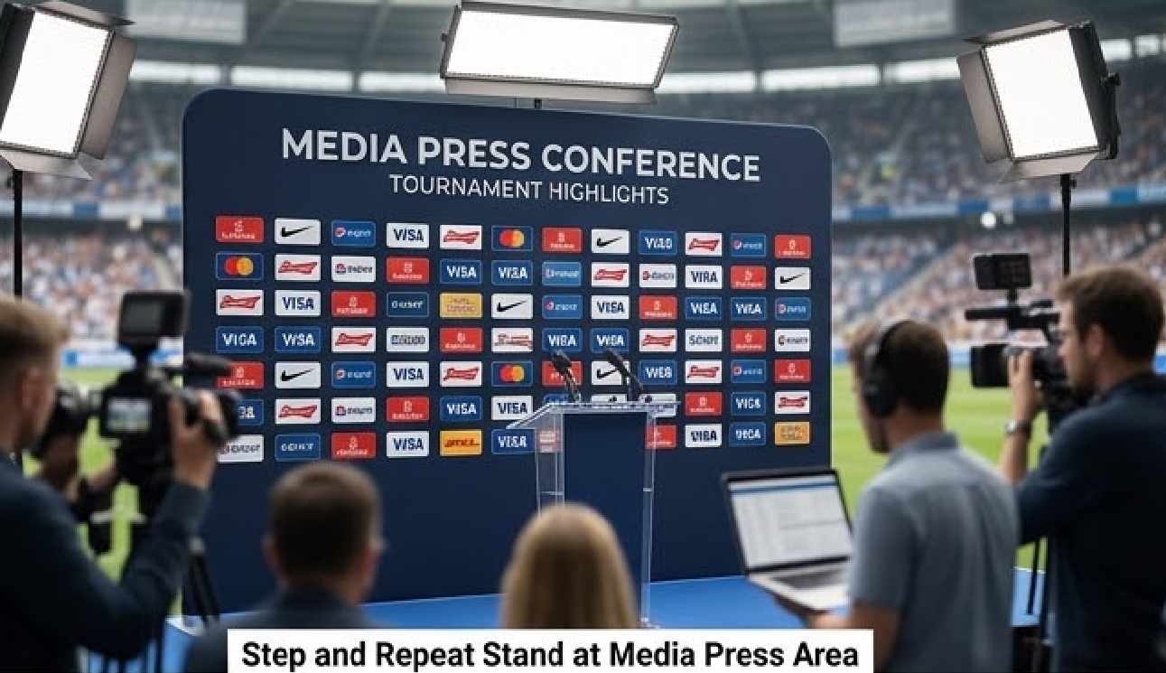 Professional soccer tournament step and repeat stands with free design